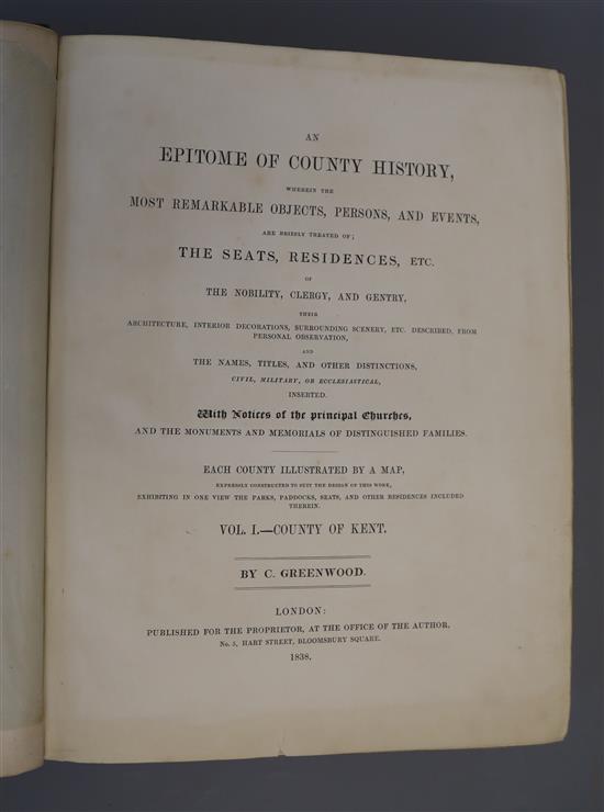 Greenwoods Epitome of County History, Vol I - County of Kent, 1838, gilt cloth and Allens Picturesque Beauties of Great Britain